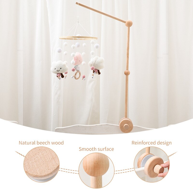 Home Mobile Stand Wooden for Baby Wooden Crib Mobile Bed Bell Holder Bracket Mobile Holder for Changer Bed Bells and Toys