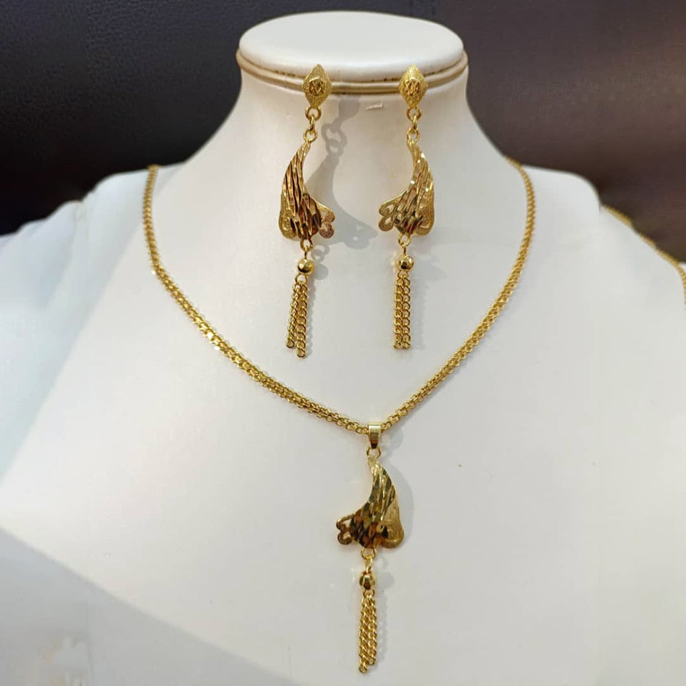 18K Gold Color Ethiopian Necklace Jewelry Sets Gold Color Earrings and Necklace Wedding Party African Accessories Gifts