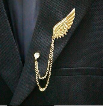 Korean British Style Crown Bird Brooch Cross Suit Tassel Chain Lapel Pin Angle Wings Badge Retro Female Corsage Men Accessories