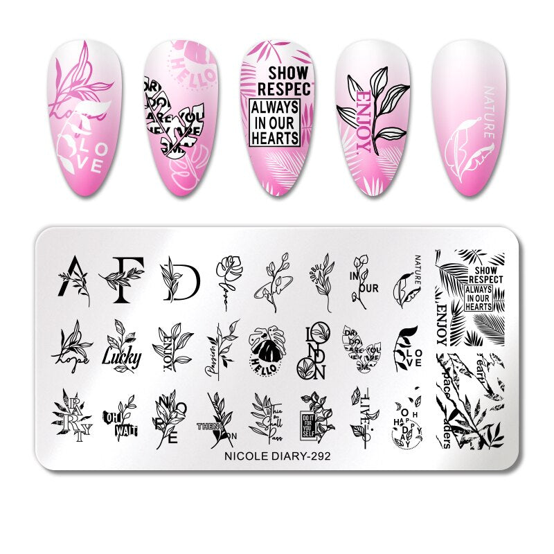 NICOLE DIARY Leaves Flower Stripe Design Stamping Plates Abstract Lady Face Nail Stamp Templates Leaf Floral Printing Stencil