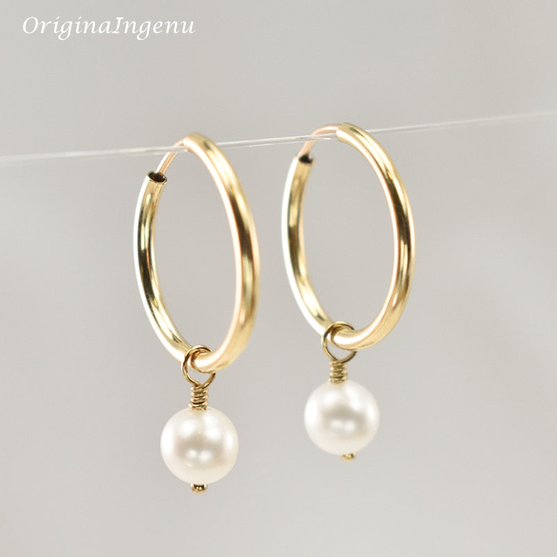 Hoop Earrings Handmade Natural Pearls Earrings Gold Filled Jewelry  Circle Earrings Boho Brincos Pendientes Oorbellen