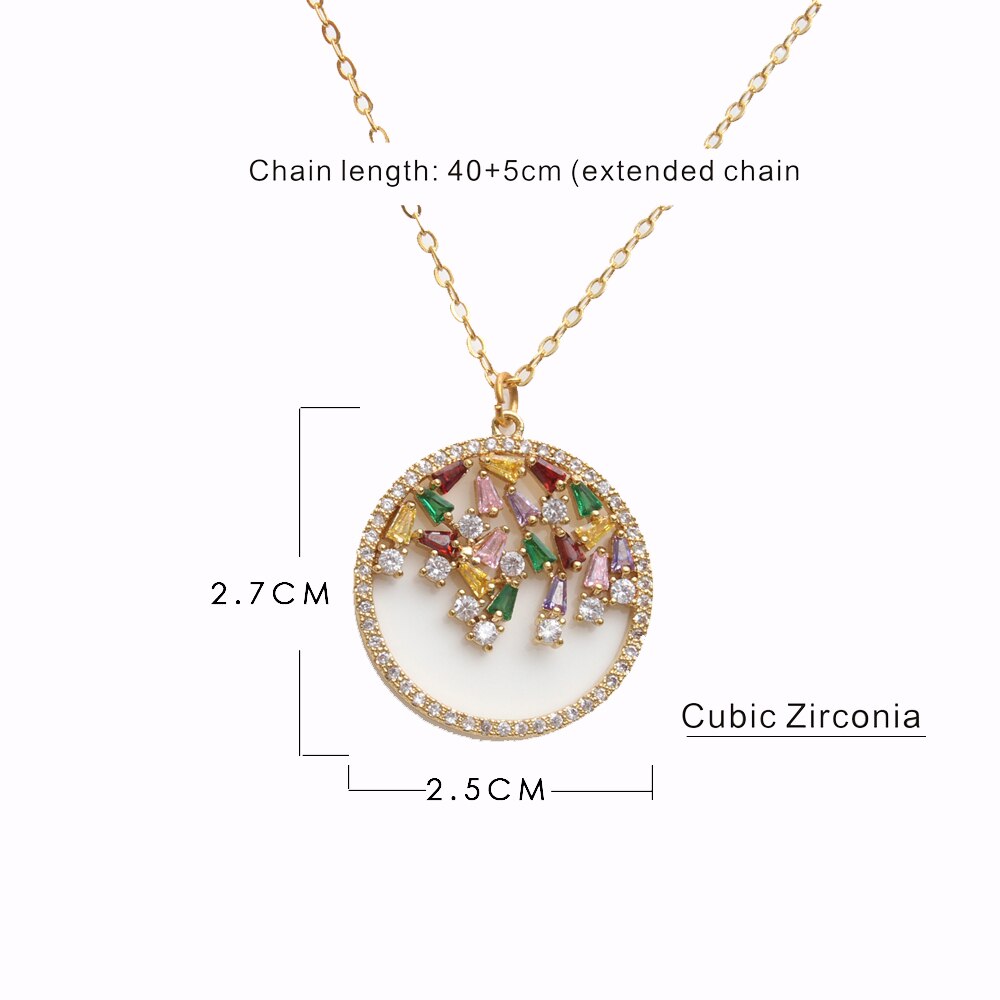 Fashion Colorful Cubic Zircon Round Cut Necklace Jewelry Women Wedding Luxury CZ Zircon Crystal pendant Necklace Party Gifts