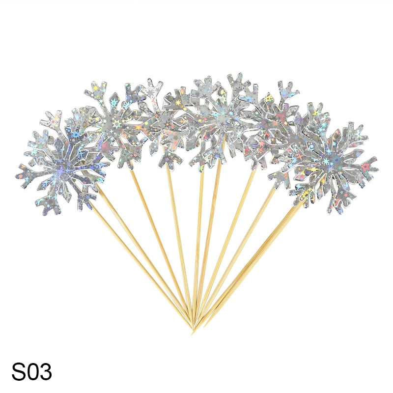 20/50pcs Snowflake Cake Topper Girl Christmas Birthday Cupcake Toppers Baby Shower Wedding Party Glitter Cakes Decor Accessories