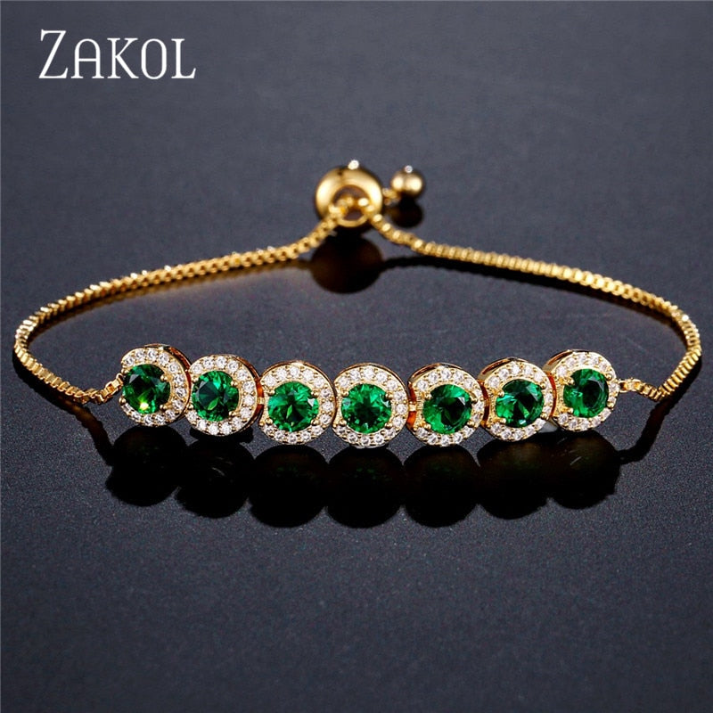 ZAKOL Fashion Women Cubic Zirconia Tennis Bracelet Round Crystal Adjustable Bangles Nice  Gift Party Jewelry FSBP2062