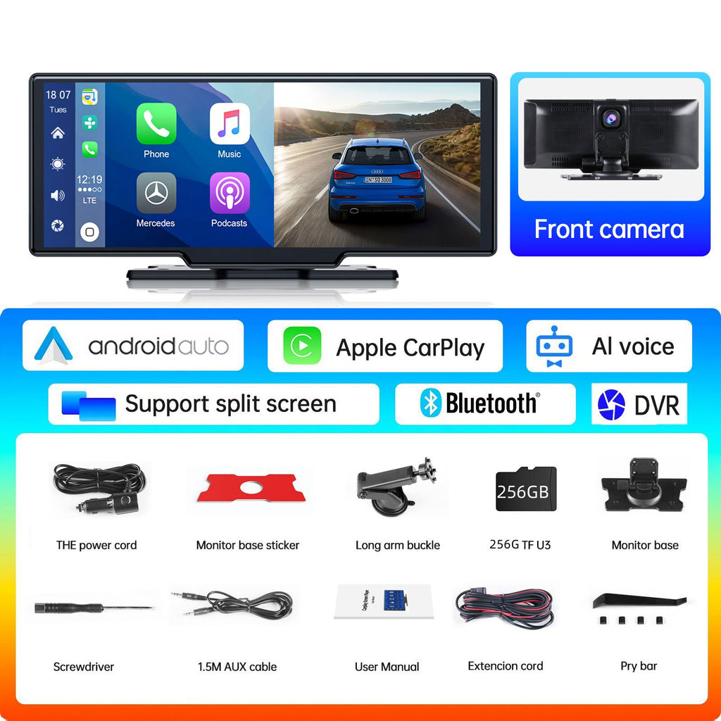 TOGUARD 10inch Dual Lens Wireless Carplay Screen Player Android Auto Car Stereo DVR Recorder Dashboard WiFi GPS Rearview Camera