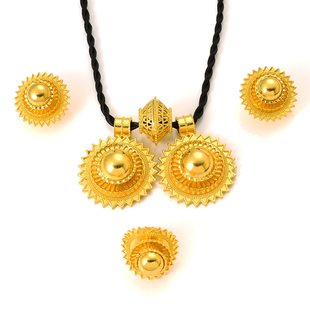 Eritrean and Ethiopian Jewelry Pendant Necklaces Earrings Ring for Women Gold Color African Wedding Gifts