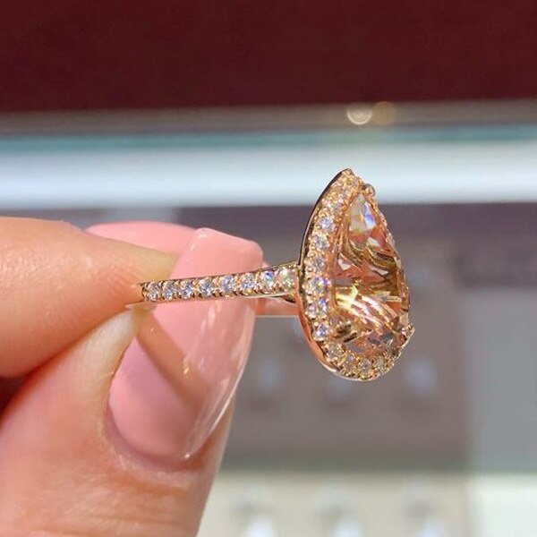 Rose Gold Color Ring Pear Shape Antique Engagement Birthstone Rings for Women Promise Rings White Gold Color Jewelry Accessories