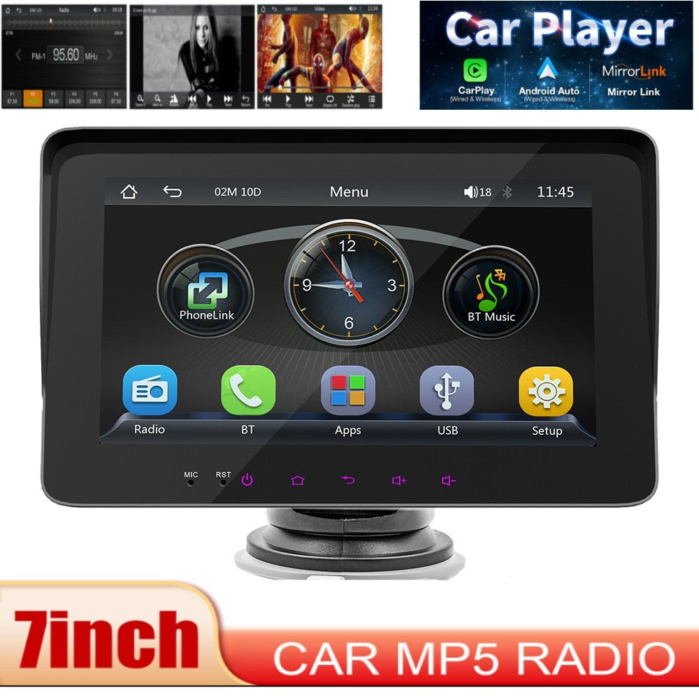 Universal 7 inch Car Mp5 Radio Player Video Player Portable Wireless Apple CarPlay Android Auto Touch Screen For BMW VW KIA