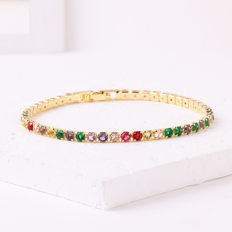 2022 New Rainbow Crystal Tennis Bracelets For Women Bracelet Set 18K Gold Silver Colorful Zirconia Femme Bridal Wedding Jewelry
