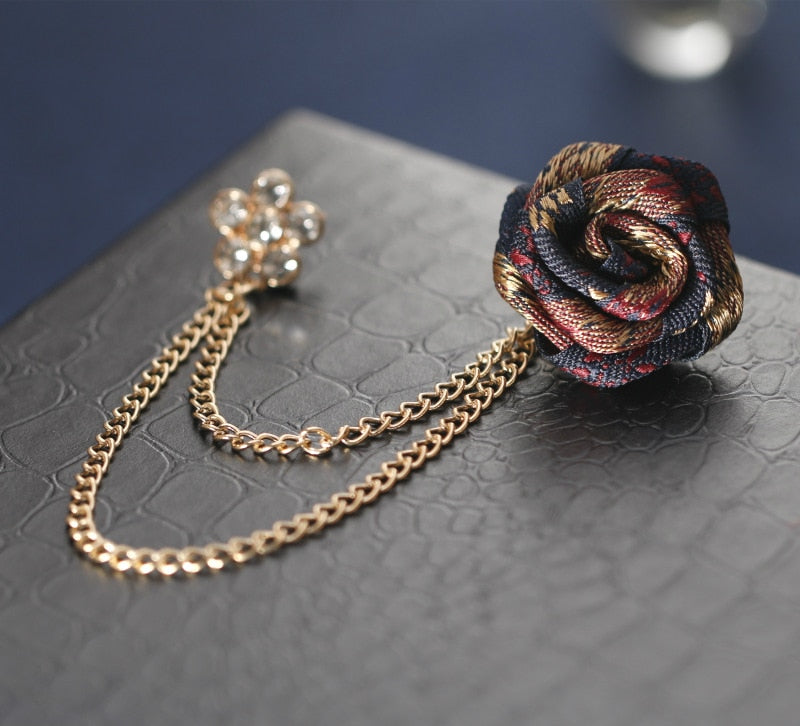 Vintage Mixed Fabric Rose Brooches Tassel Chain Men Suit Collar Brooch Broche Lapel Pin  Brooches for Women Jewelry Accessories