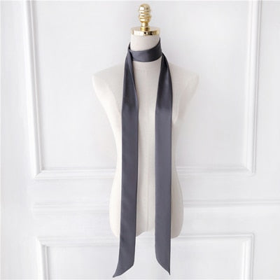 Luxury Women Narrow Long Scarf 200x5cm Solid Color Chiffon Silk Rubber Red Tie Black Bag Ribbon Headbands Choker Streamer Scarf