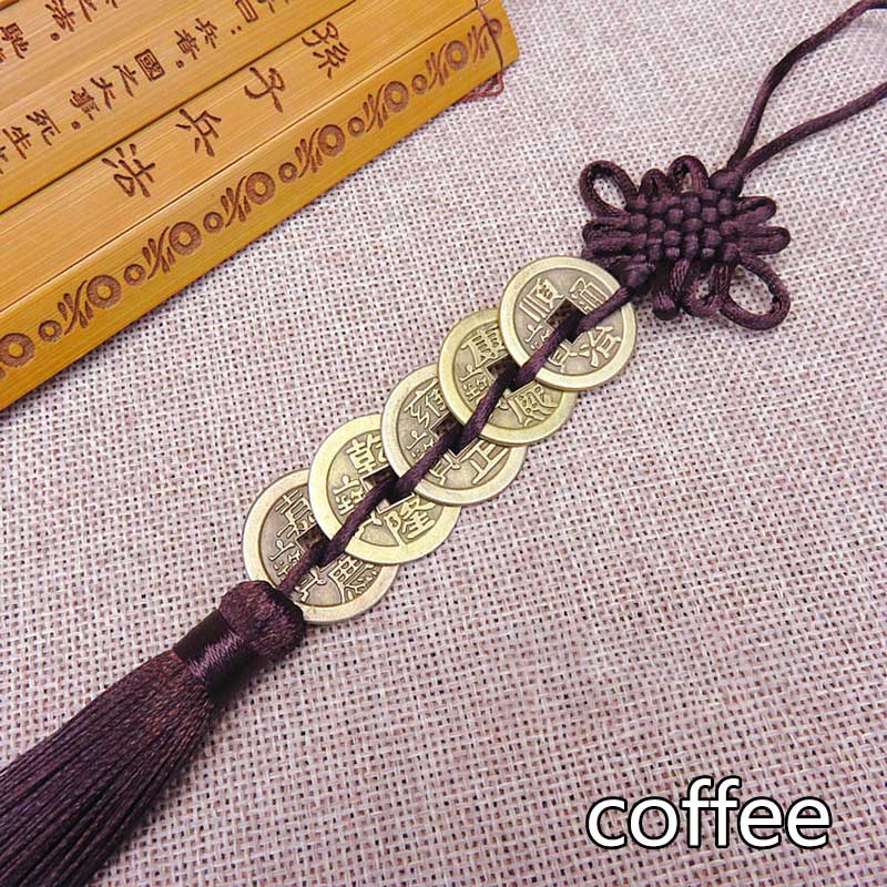 Five Emperor Money Lucky Charm Ancient Coin 1Pcs Red Chinese Knot Collection Gift Copper Coins Keychain Good Fortune