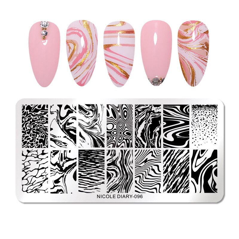 NICOLE DIARY Leaves Flower Stripe Design Stamping Plates Abstract Lady Face Nail Stamp Templates Leaf Floral Printing Stencil