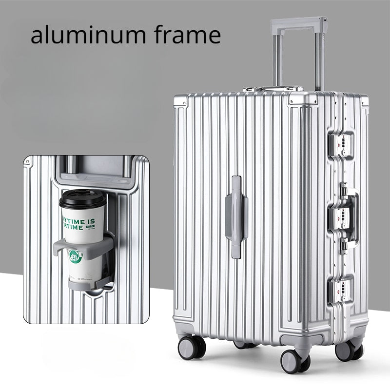 Aluminum frame travel suitcase on Mute wheels password business USB rolling luggage case Multifunction large size luggage