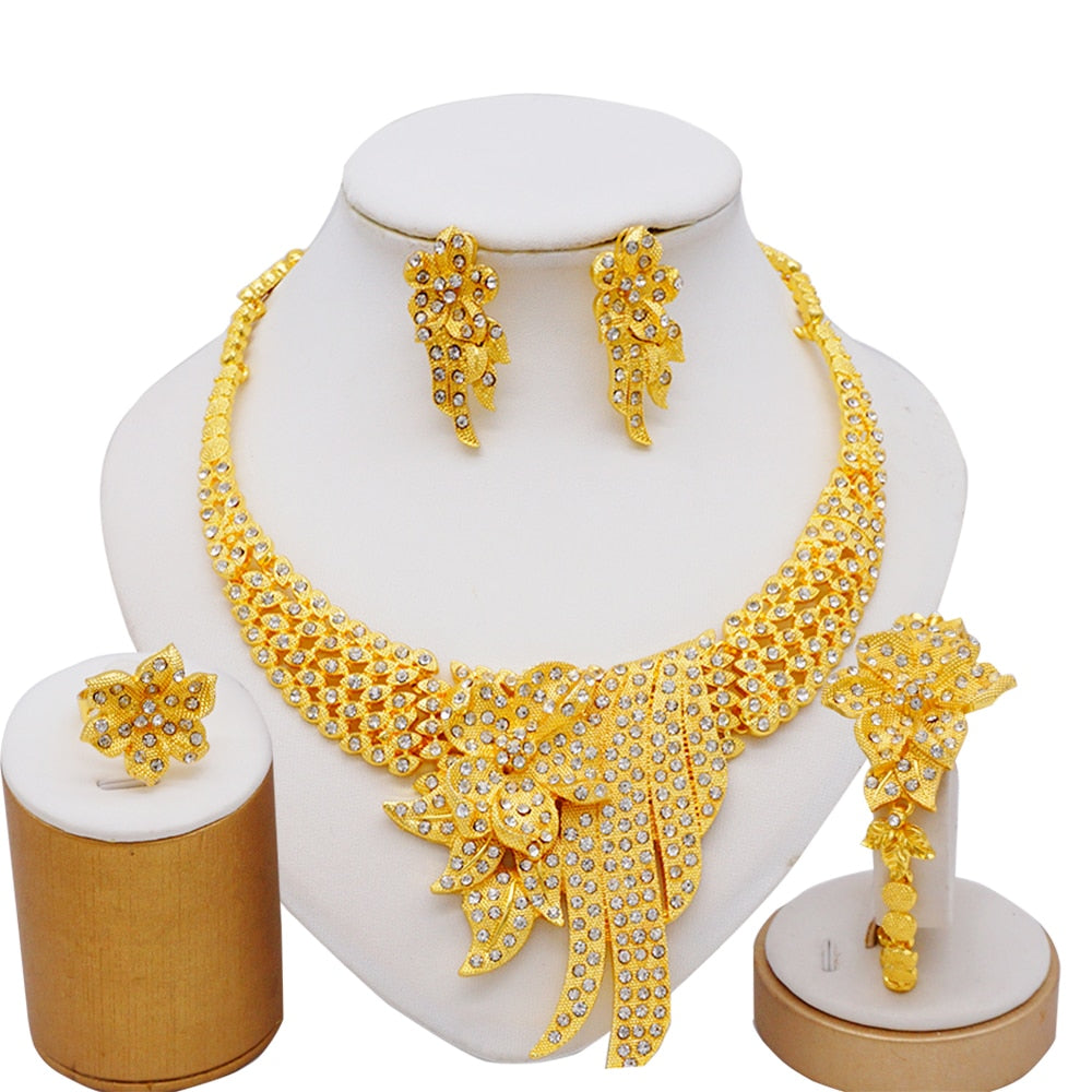 Fashion Dubai Gold Color Luxury Ethiopian Irregular Jewelry Sets African India Wedding Necklace Earrings Set For Women Party