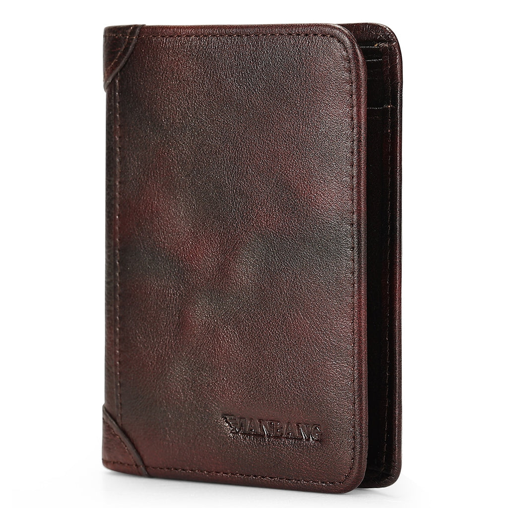 Manbang Men's Wallets RFID Genuine Leather Trifold Wallets For Men with ID Window and Credit Card Holder