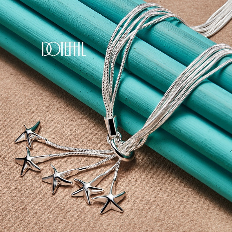 DOTEFFIL 925 Sterling Silver Five Snake Chain Starfish Necklace For Women Wedding Engagement Fashion Jewelry