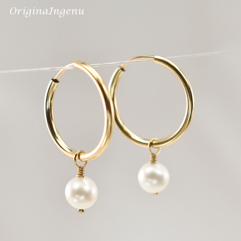 Hoop Earrings Handmade Natural Pearls Earrings Gold Filled Jewelry  Circle Earrings Boho Brincos Pendientes Oorbellen