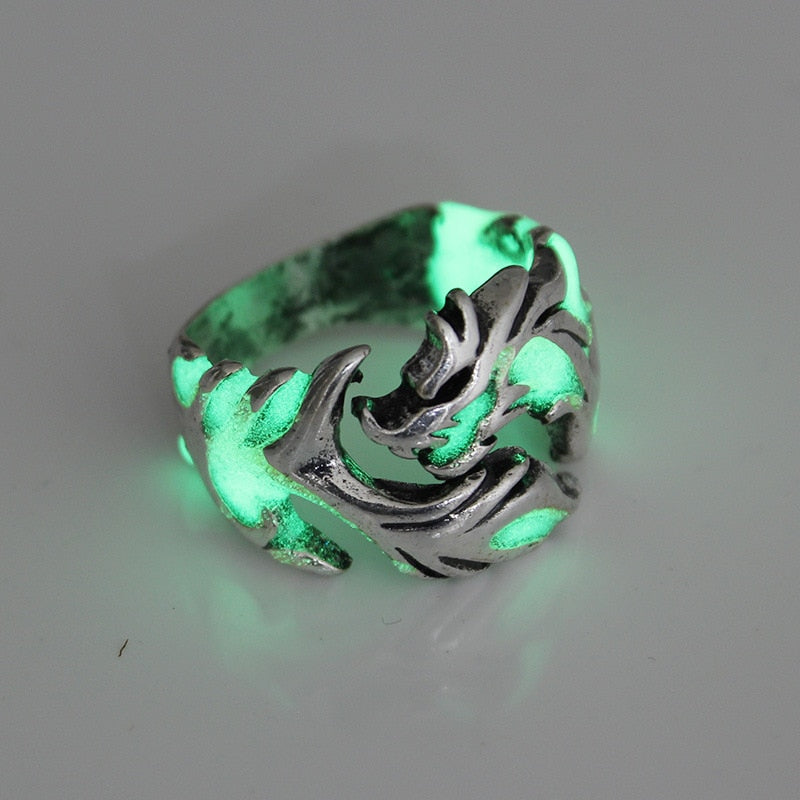 Luminous Dragon Rings Gothic Adjustable Metal Resin Rings Unique Men Women Jewellery Vintage Halloween Anillos Accessorie Gifts