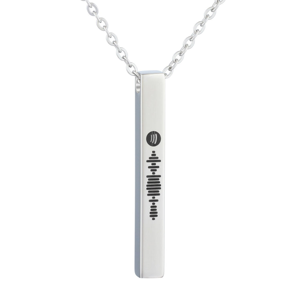 Personalized Music Spotify Code Necklace Men and Women Stainless Steel Laser Engraved Bar Necklace