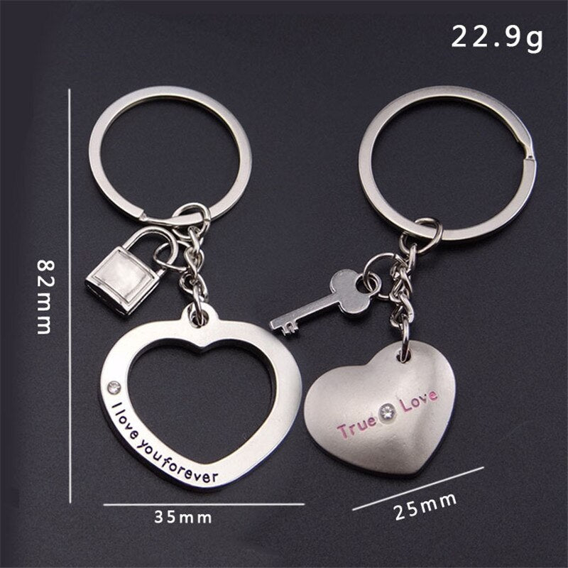 1 Pair New Love Heart Lock Key Chain Ring Keyring Keyfob Lover Couples Valentine Day Gift Women Men Keychain Jewelry