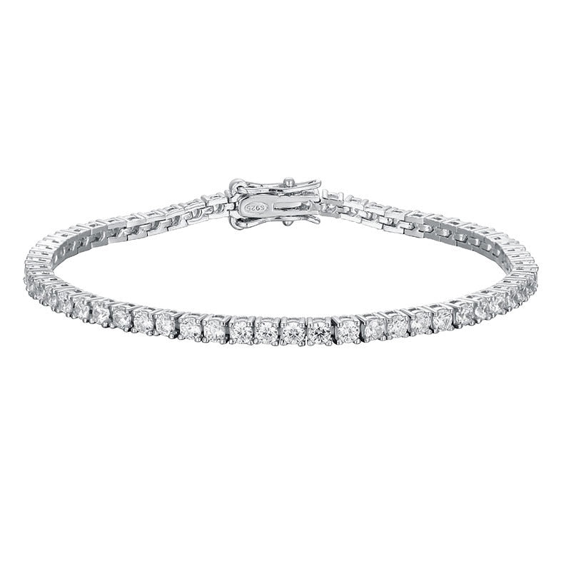 KNOBSPIN 2mm Moissanite Tennis Bracelet 925 Sterling Silver Plated White Gold Bracelet for Women Man Sparkling Party Jewelry