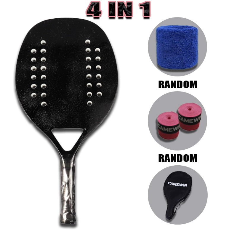 Camewin Adult Professional Full Carbon Beach Tennis Racket 4 IN 1 Soft EVA Face Raqueta With Bag Unisex Equipment Padel Rackets