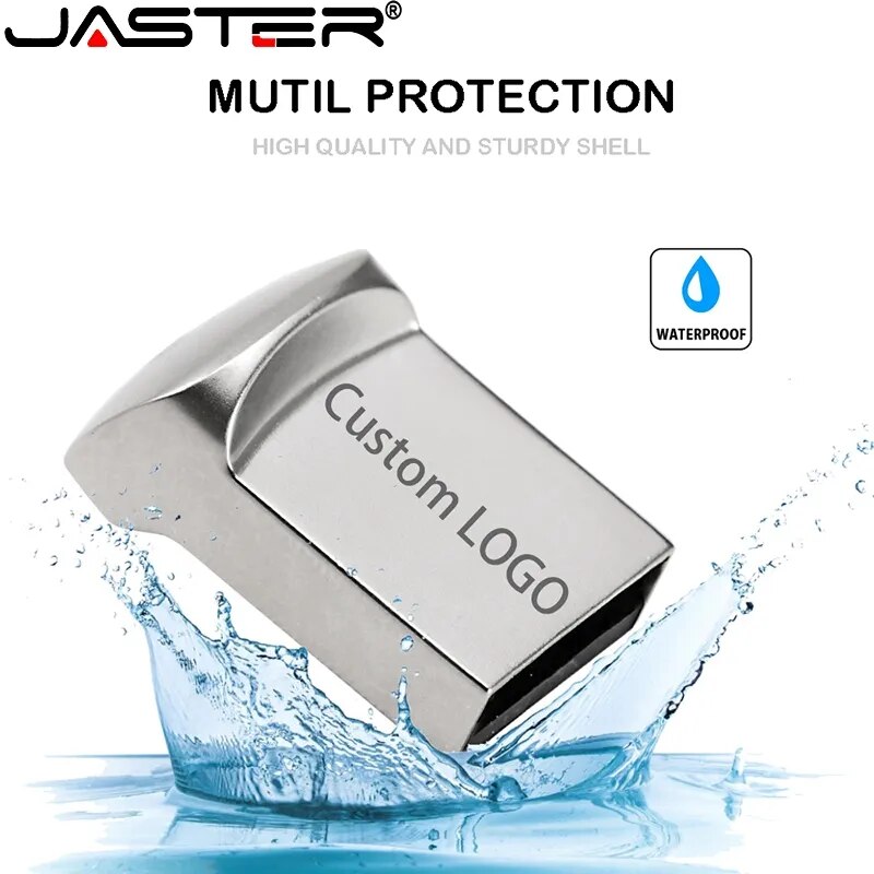 JASTER Mini Metal USB Flash Drives Silver Business Gifts Memory Stick Custom logo Pen Drive Waterproof Storage Devices 32GB 64GB