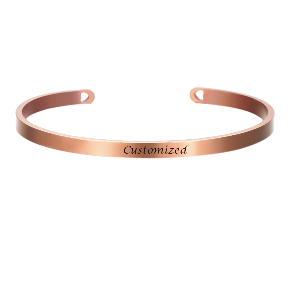 Customized Coordinate Engraved Name Text Heart Hole Cuff Bangle Personalized Bar Necklace Stainless Steel Bracelet Men Women Gif