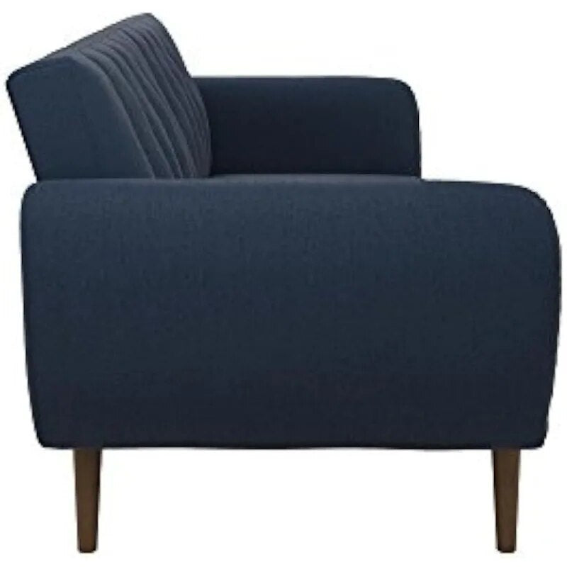 Novogratz Brittany Sofa Futon, Premium Linen Upholstery and Wooden Legs, Blue Line