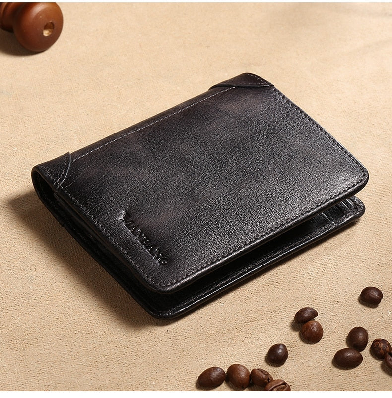 Manbang Men's Wallets RFID Genuine Leather Trifold Wallets For Men with ID Window and Credit Card Holder