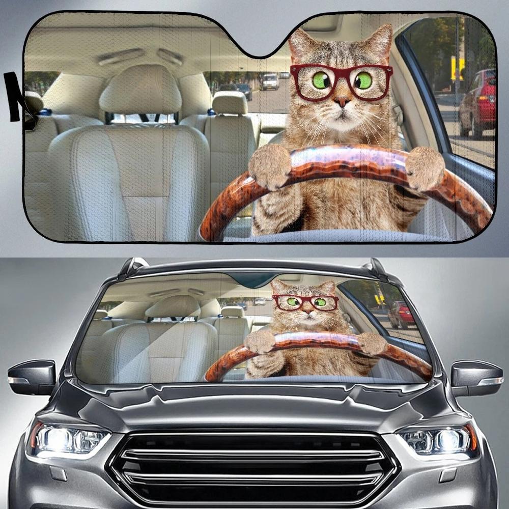 Black Cat Car Sunshade, Black Cat Gift, Black Cat Car Decoration, Cat Seat Cover, Gift for Father, Automatic Sun Shade