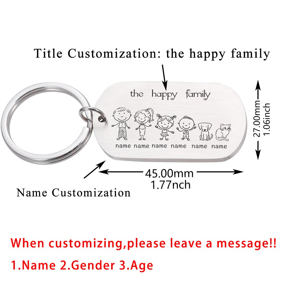 Love Cute Keychain Engraved Family Gifts for Parents Children Present Keyring Bag Charm Families Member Gift Key Chain