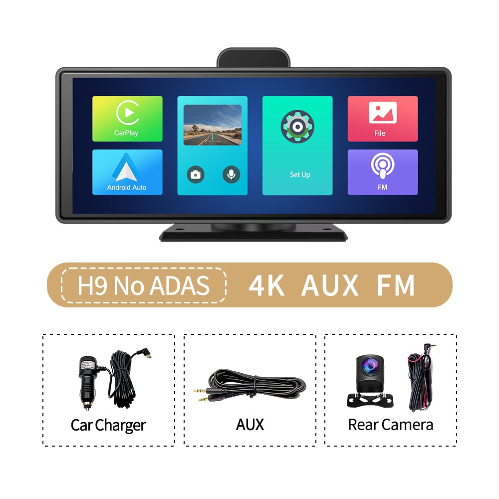 10.26" Wireless CarPlay & Android Auto Dash Cam ADAS Touch Screen 4K DVRs GPS Navigation Dashboard Video Recorder 24H Park AUX