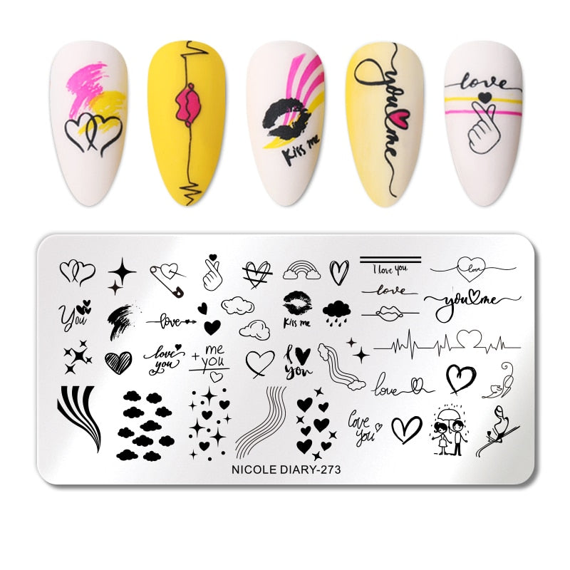 NICOLE DIARY Leaves Flower Stripe Design Stamping Plates Abstract Lady Face Nail Stamp Templates Leaf Floral Printing Stencil