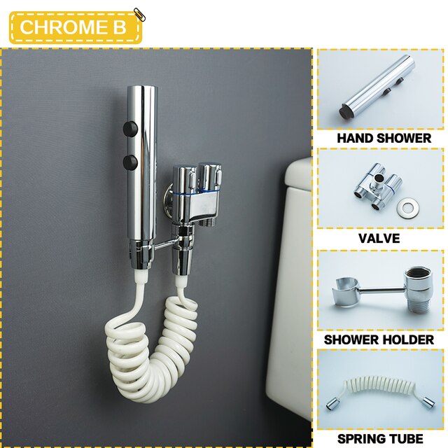 Stainless Steel Sanitary Bidet Sprayer Wall-mounted Sprayer Bathroom Toilet Single Cold Water Tap Strip Handheld with 1.5M Hose