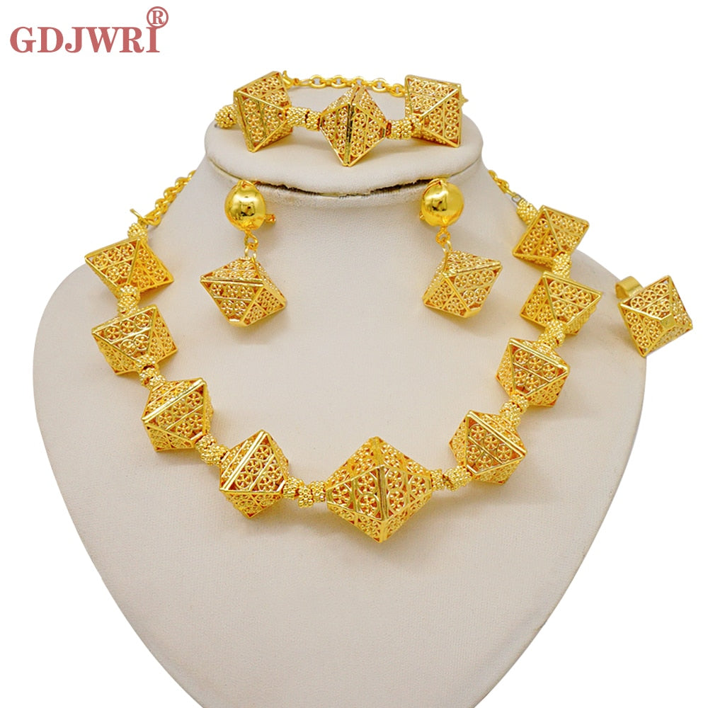 Fashion Dubai Gold Color Luxury Ethiopian Irregular Jewelry Sets African India Wedding Necklace Earrings Set For Women Party