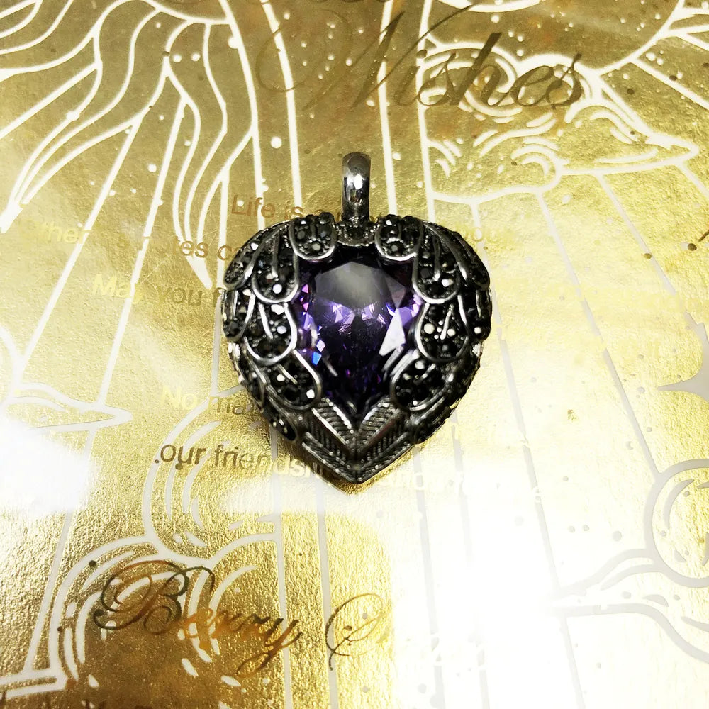 Pendant Purple Winged Heart Brand New 925 Sterling Silver Glam Jewelry Europe Accessorie Gift For Woman