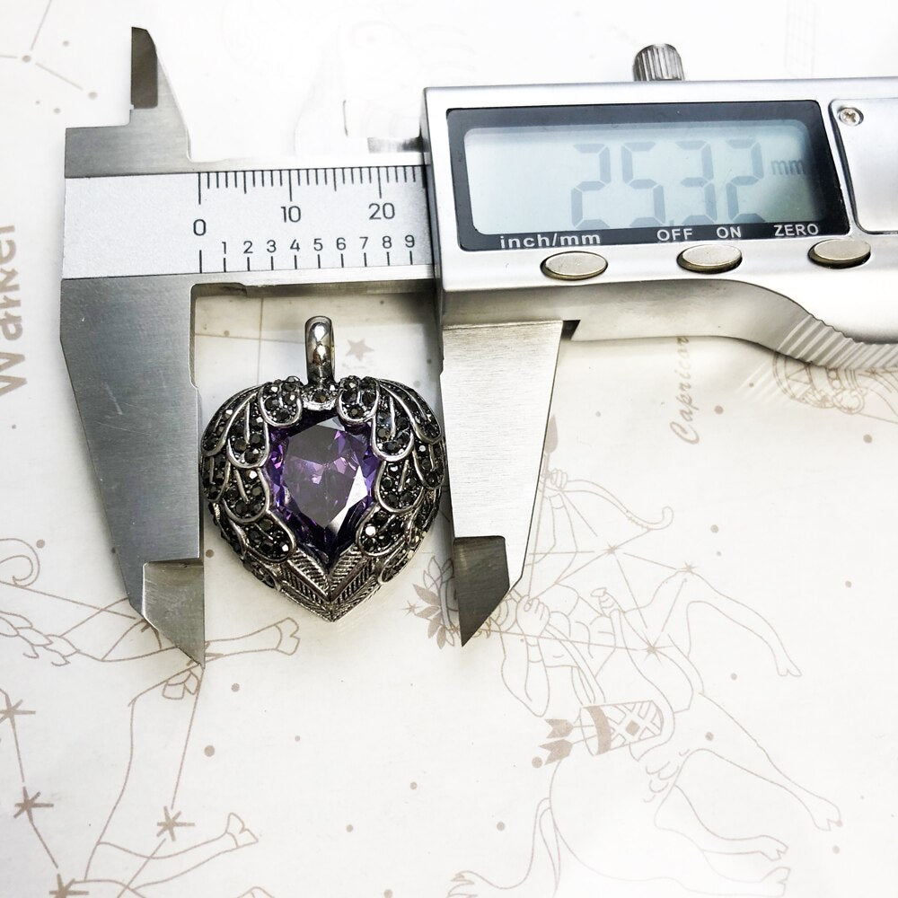 Pendant Purple Winged Heart Brand New 925 Sterling Silver Glam Jewelry Europe Accessorie Gift For Woman