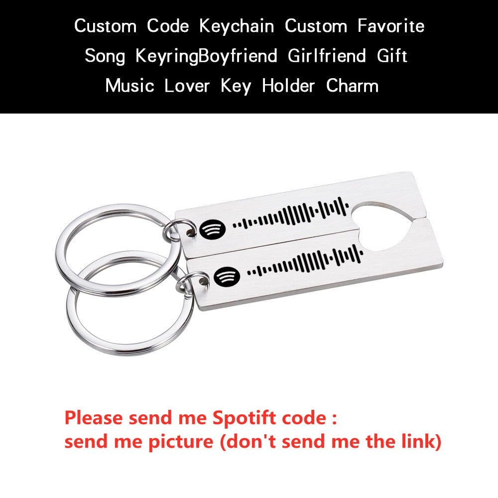 2pcs Customized Code Favorite Song Keychain Music Teacher for Women Men Stainless Steel Keyring Laser Engrave Spotify Jewelry