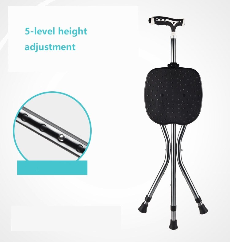 Elderly Stick Stool Portable Aluminum alloy crutch chair with stool crutches with LED lights Folding Walking Hand Stick Stool