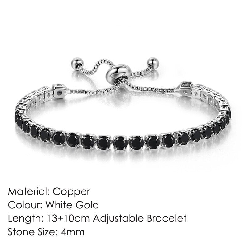 Tennis Bracelets For Women Shining White Gold Color Single-layer Zircon Adjustable Slider Buckle Charm Bracelet Fashion Jewelry