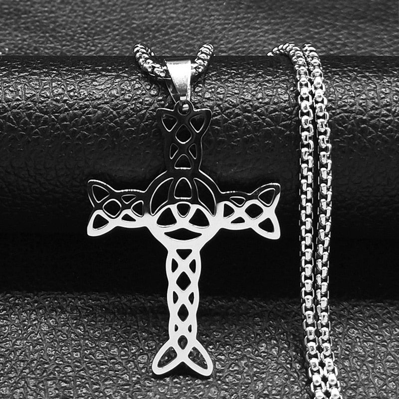 Witchcraft Stainless Steel Witch Knot Pendant Necklace for Women Man Silver Color Wicca Chain Necklaces Jewelry nudo de bruja