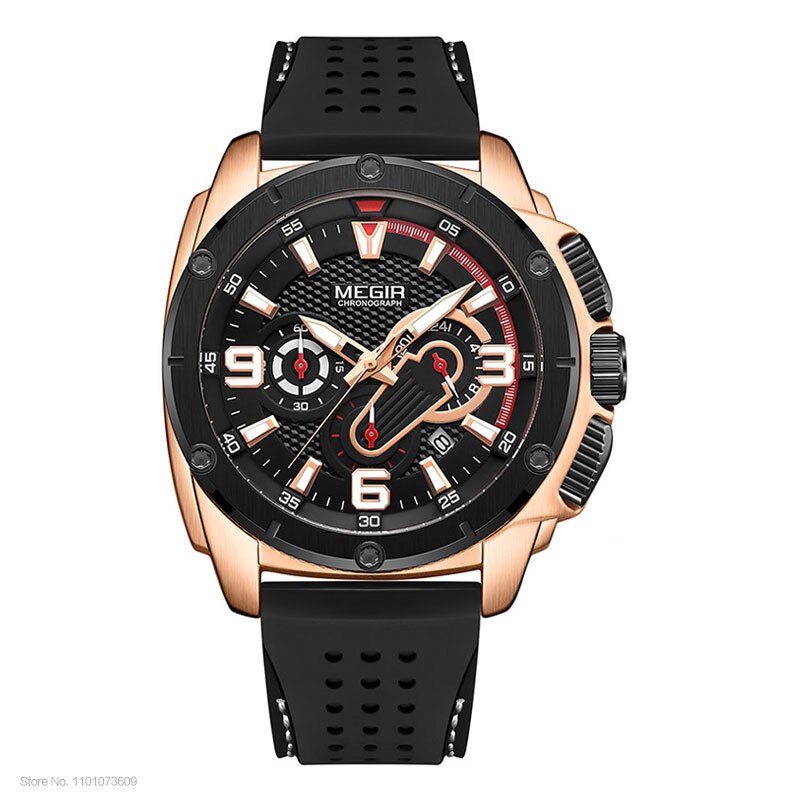 MEGIR Men's Chronograph Quartz Watches 2020 Luxury Top Brand Military Sport Wristwatch Silicone Strap Waterproof Watches Men