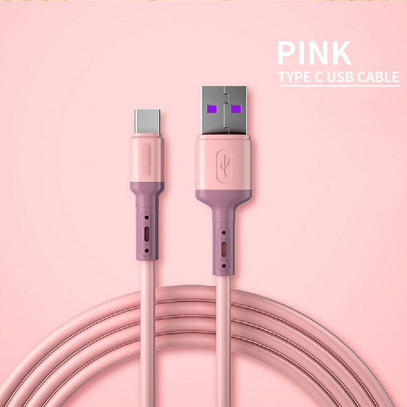 Fast Charging Type C Cable USB C Liquid Soft Silicone Data Cord For Huawei Xiaomi 1/1.5/2M Mobile Phone USB-C Charger Wire