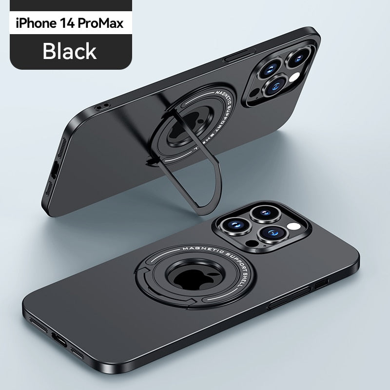 Magnetic Phone Case For Iphone 12 13 14 Pro Max Plus Invisible Ring Holder Phone Cover For Samsung S23 Ultra Expose IPhone Logo