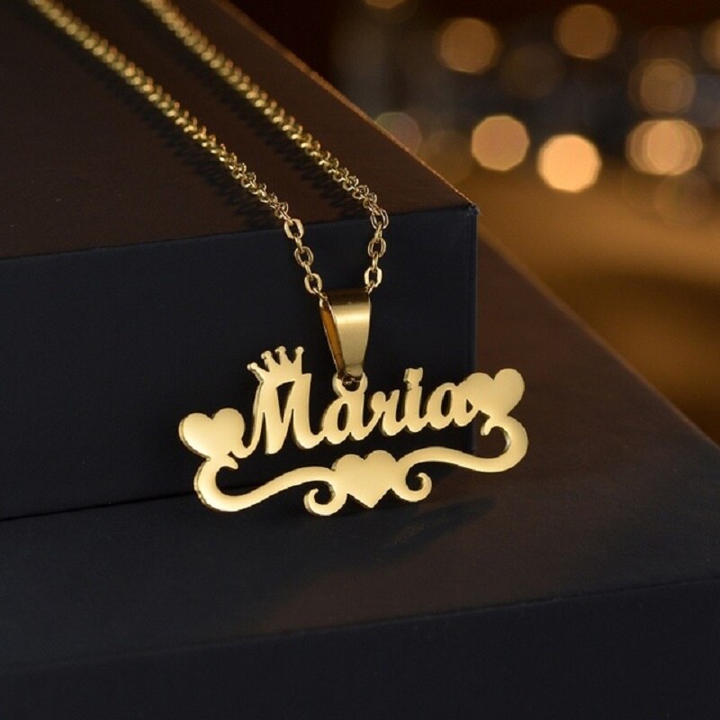 Custom Name Necklace Custom Jewelry Stainless Steel Personalized Crown Pendant For Women подвеска Men Collars Thick Chain Gifts