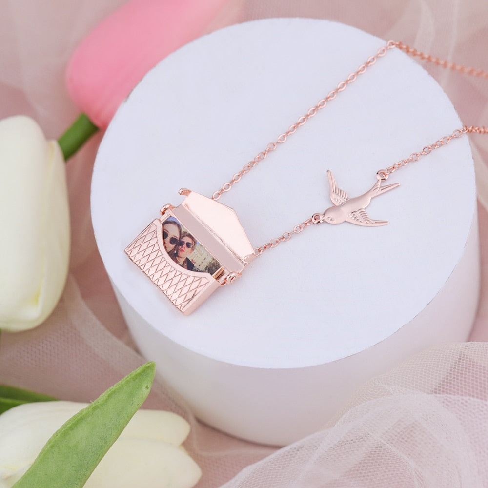 MYLONGINGCHARM Envelope Pendant Necklace Custom your message or Photo  Mail Pendant Necklace Jewelry Gift  gift box packing