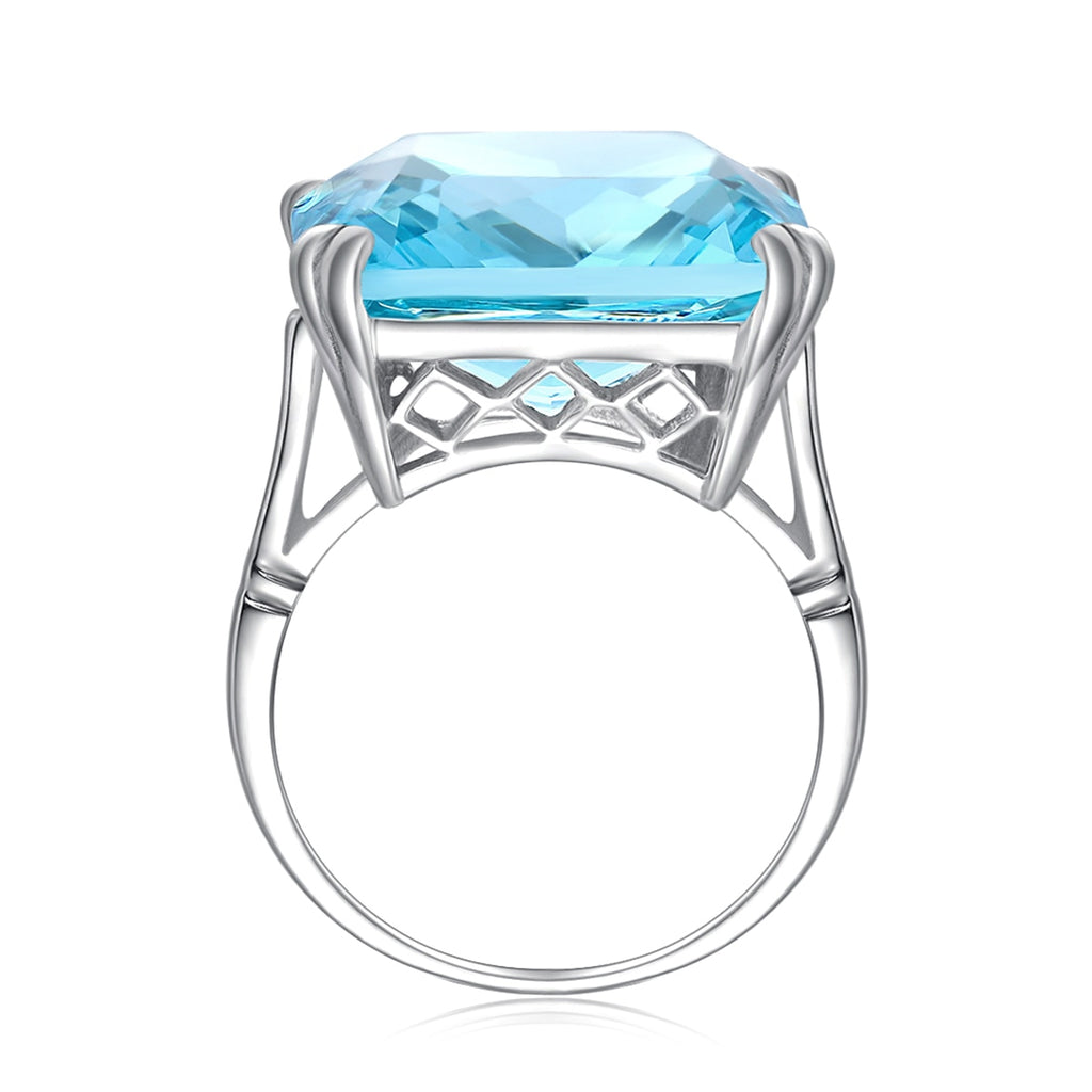 Szjinao Real 925 Sterling Silver 17*17mm Square Aquamarine Ring For Women Vintage Sparkling Massive Birthstone Jewelery Female D