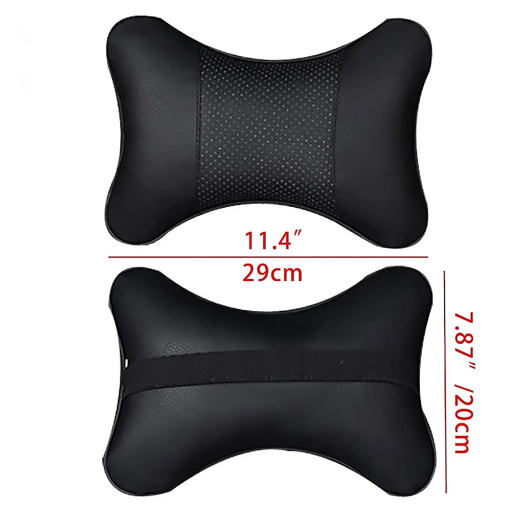 2pcs Car Neck Pillow  Double-sided PU Leather Perforating Design Hole-digging Car Headrest pillow Auto Safety Accessories